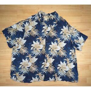 Island Passport Mens 4XL Hawaiian Shirt Navy Blue Floral Rayon Short Sleeve 4X